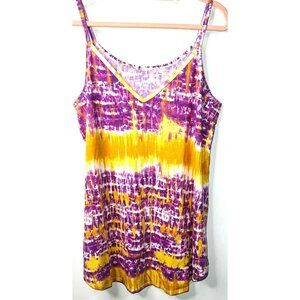 Zenana Tie-Dye Purple & Yellow Sleeveless Tank Top XL Polyester Blend
